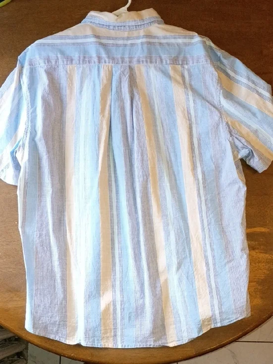 Men's Short Sleeve Button-Up Shirt - Light Blue/White Striped - Picture 2 of 6